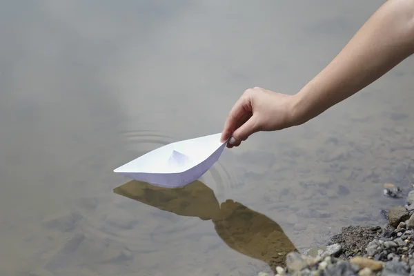 stock image Paper boat childhood float toy river
