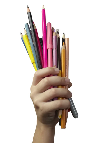 Çocuk el ile kalemler — Stok fotoğraf