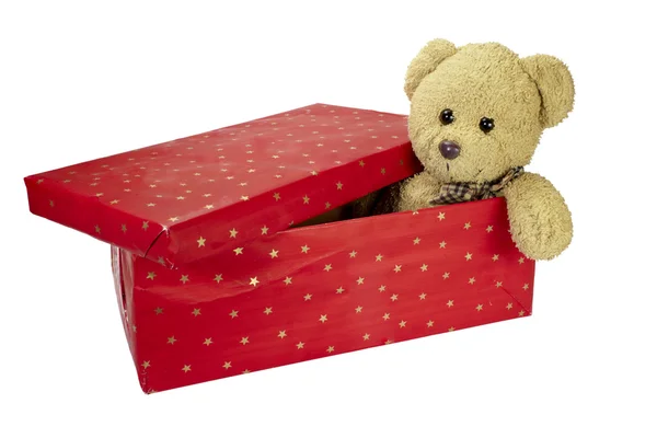 Caixa de presente ursinho de pelúcia aniversário natal — Fotografia de Stock
