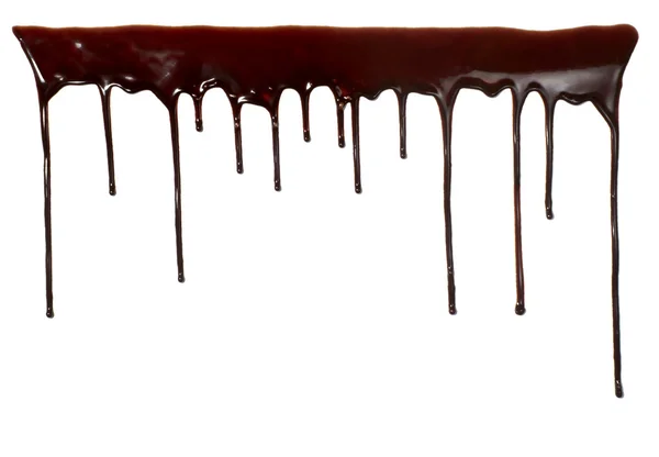 Chocolate syrup leaking liquid sweet food — Stock Photo, Image