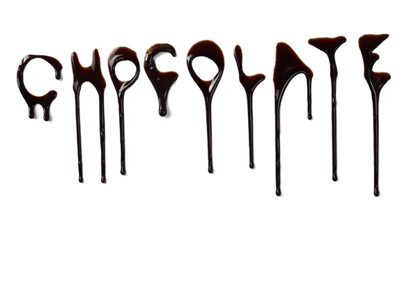 Xarope de chocolate vazando letras de alimentos doces líquidos — Fotografia de Stock