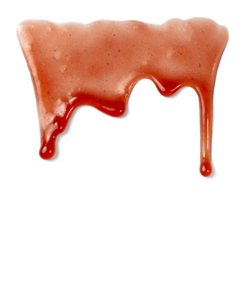 Chocolate syrup leaking liquid sweet food strawberry — Stock Photo, Image