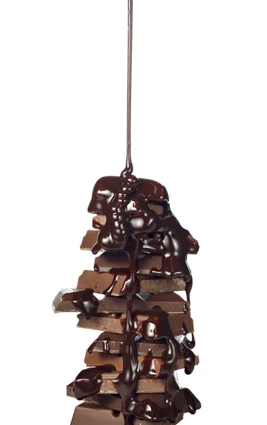 Postres dulces alimentos jarabe de chocolate fugas — Foto de Stock