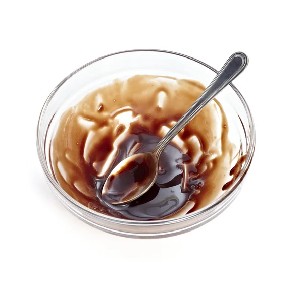 Chocolate syrup leaking sauce eaten sweet food — Stock Photo, Image