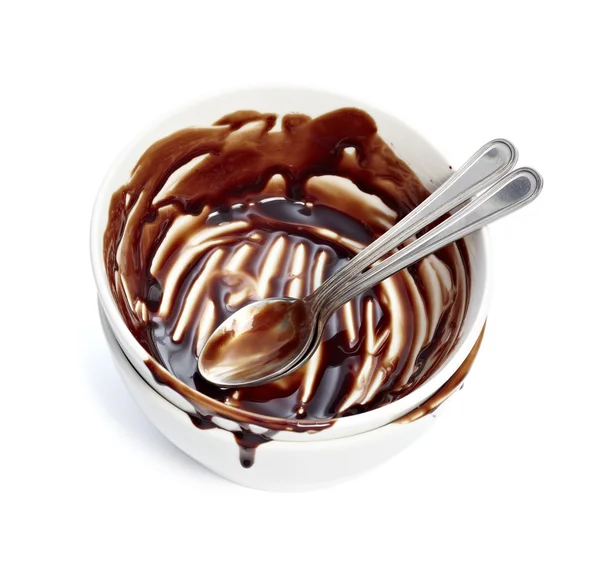 Chocolade siroop lekkende saus zoete voedsel gegeten — Stockfoto