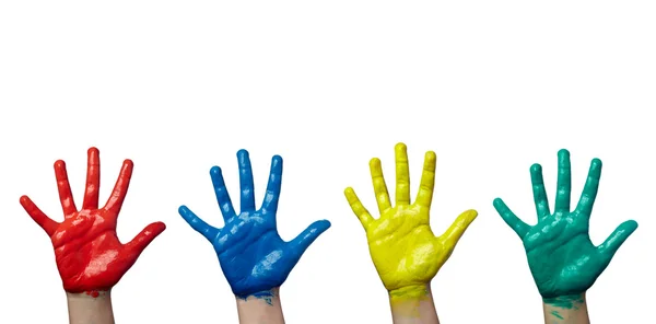Barevné malované dětské ruky umělecké řemeslo — Stock fotografie