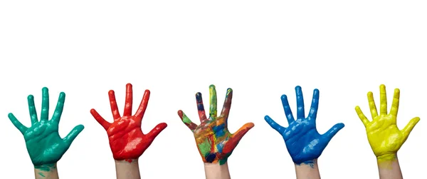 Color pintado niño arte de la mano arte — Foto de Stock