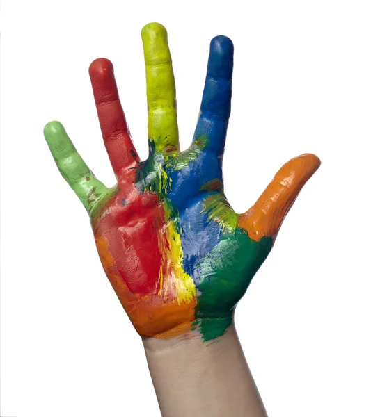 Color painted child hand art craft — Stock Photo, Image