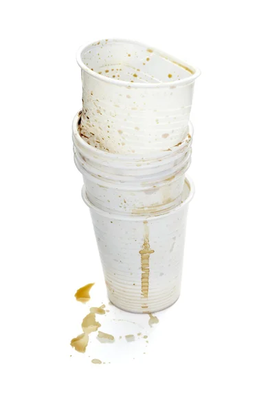 Plastikowy kubek kawy picia napojów żywności biura rozlane bałagan — Zdjęcie stockowe