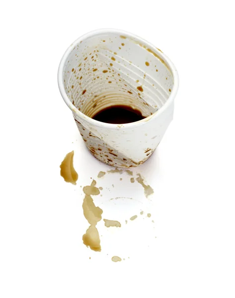 Пластиковая чашка кофе сушки напитков пищевой офис пролил грязный — стоковое фото