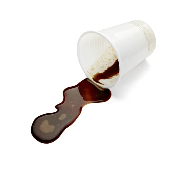 Taza de plástico de café dring bebida comida oficina derramado desordenado —  Fotos de Stock