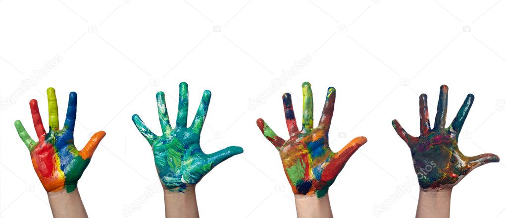 Color painted child hand art craft