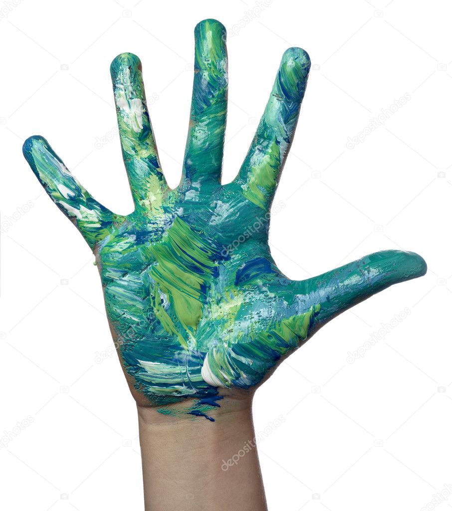 Color painted child hand art craft