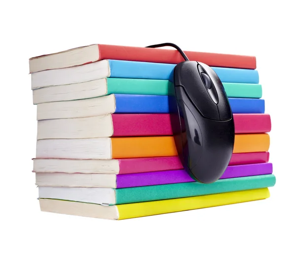 Kolorowe książki komputera mysz kontroli szkół — Zdjęcie stockowe