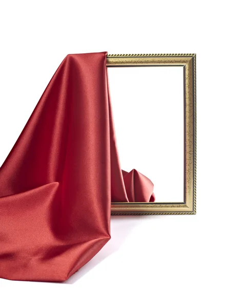 Silk satin fabric texture background wooden frame — Stock Photo, Image