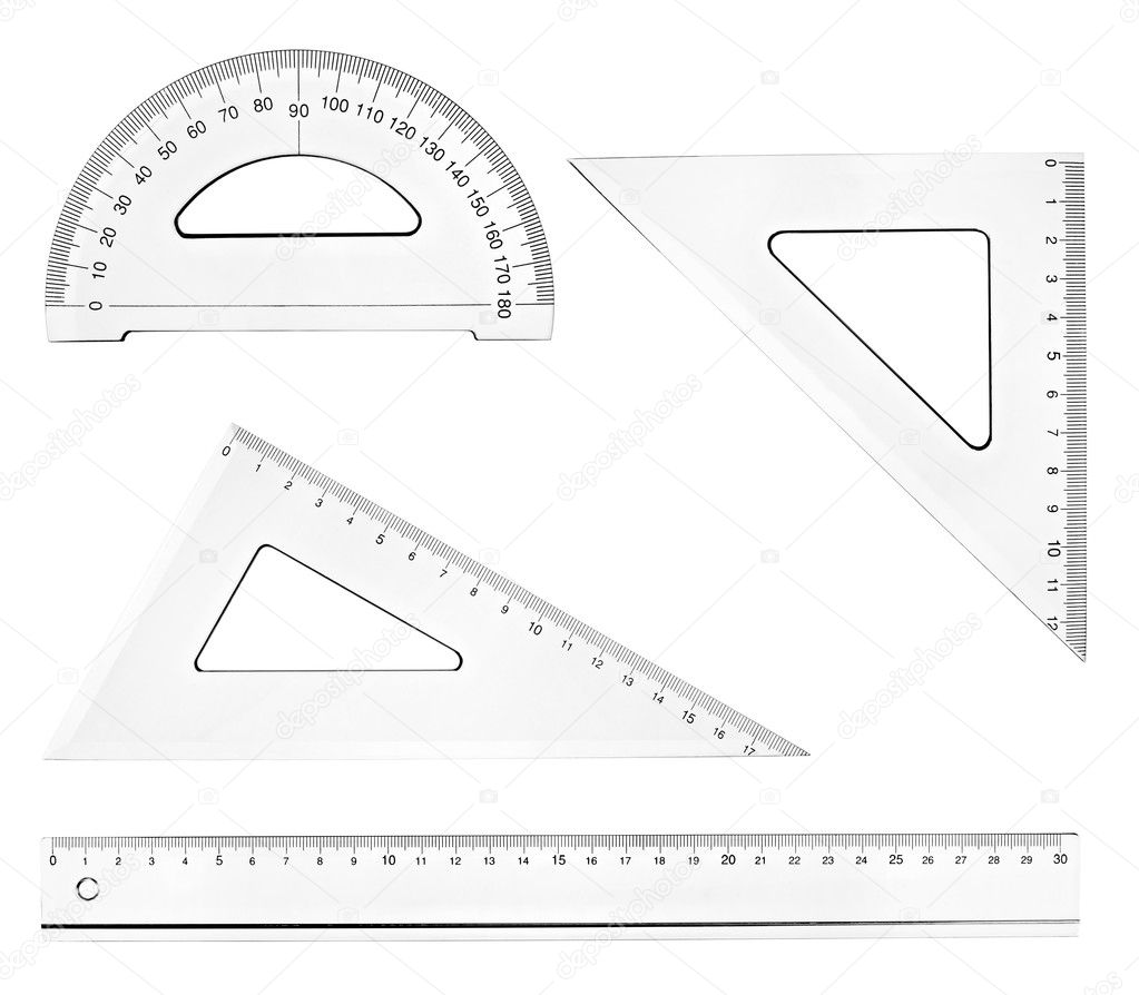 Plastic School Drawing Ruler On A White Background Stock