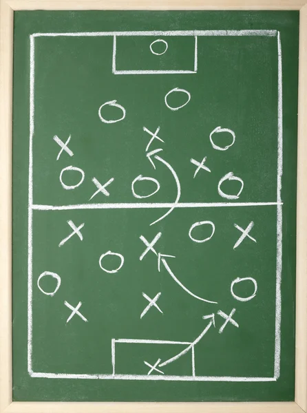 Tácticas de fútbol de aula de pizarra entrenador deportivo de equipo — Foto de Stock