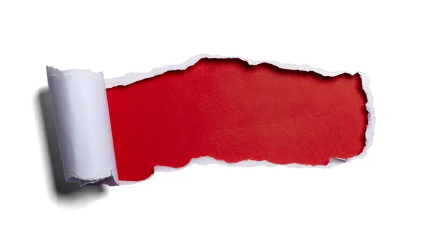 Fehér papír szakadt piros fekete háttér megnyitása — Stock Fotó