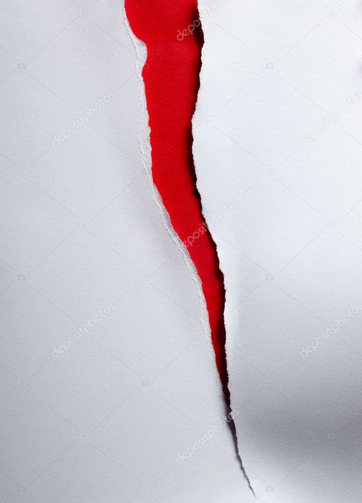White paper ripped red black background opening