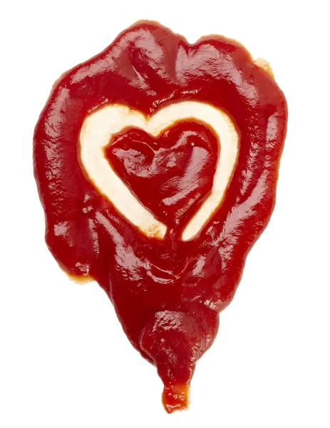 Ketchup mancha forma de coração amor comida — Fotografia de Stock