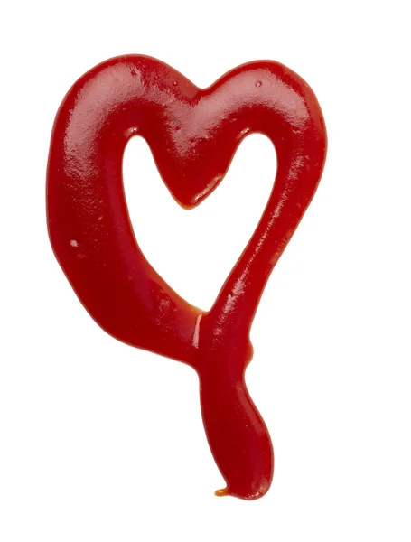 Ketchup fläcken hjärta form kärlek mat — Stockfoto