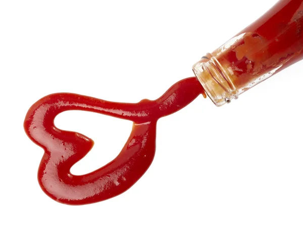 番茄酱的污点的心形状爱食品 — 图库照片