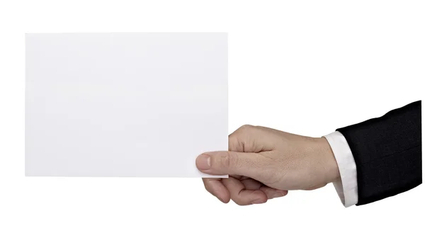 Mão segurando nota mensagem em branco — Fotografia de Stock