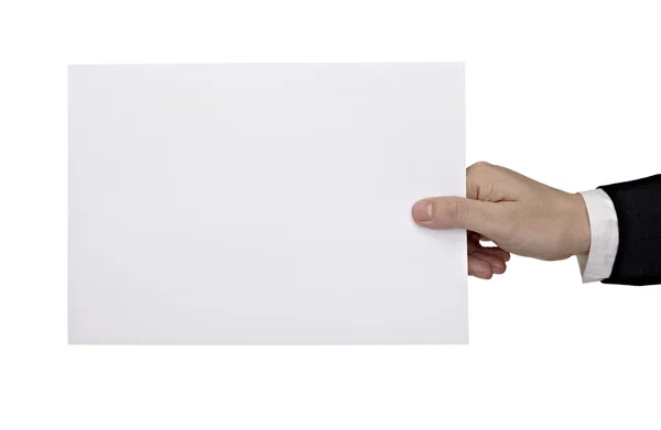 Mão segurando nota mensagem em branco — Fotografia de Stock