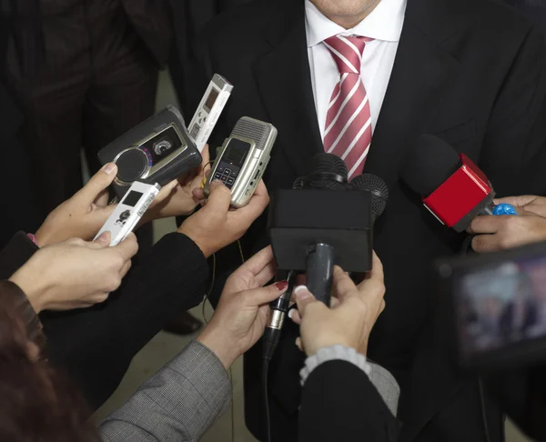 Business meeting conference journalism microphones — Stock Photo, Image