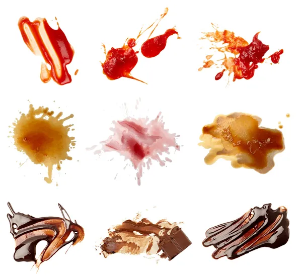 Ketchup chocolate café vino alimentos manchas —  Fotos de Stock