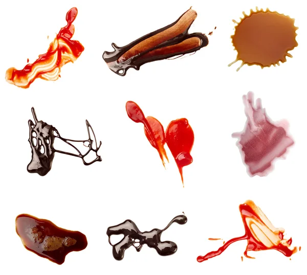 Ketchup chocolate coffee wine food stains — Stock Photo, Image