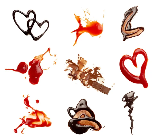 番茄酱巧克力咖啡酒食物污渍 — 图库照片