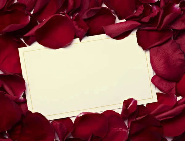 Biglietto di auguri nota petali di rosa celebrazione amore di Natale — Foto Stock