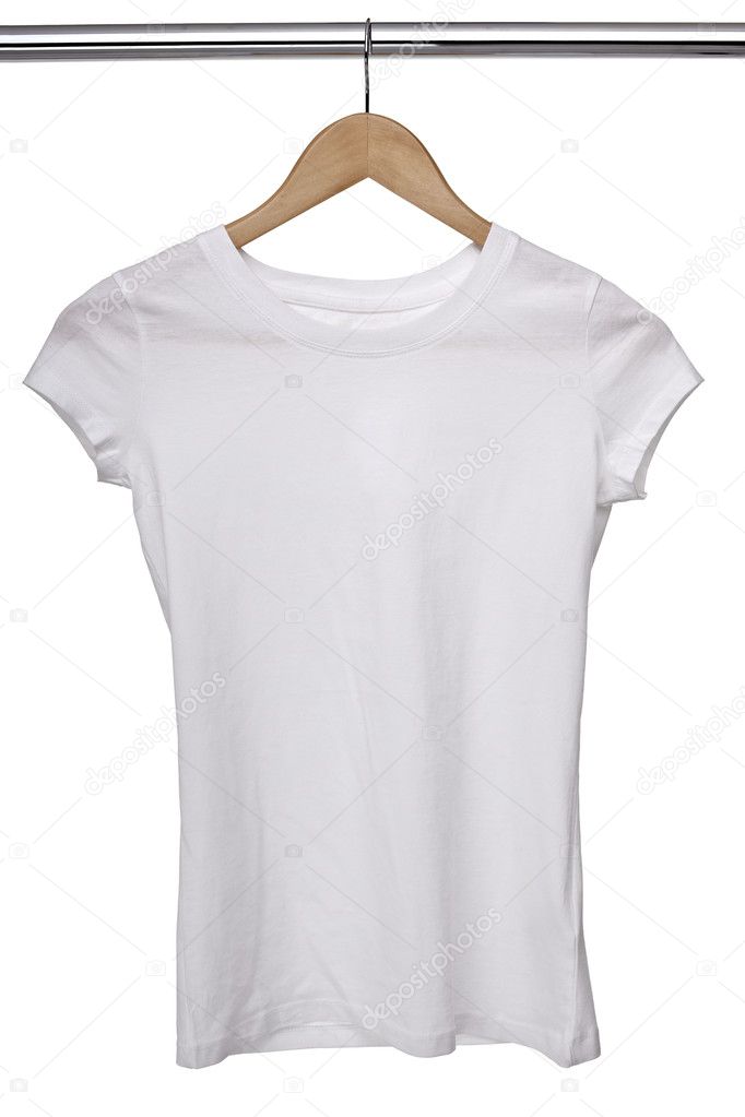 White t shirt on cloth hangers