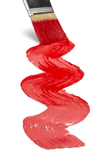 Linha de pintura vermelha traço e escova — Fotografia de Stock