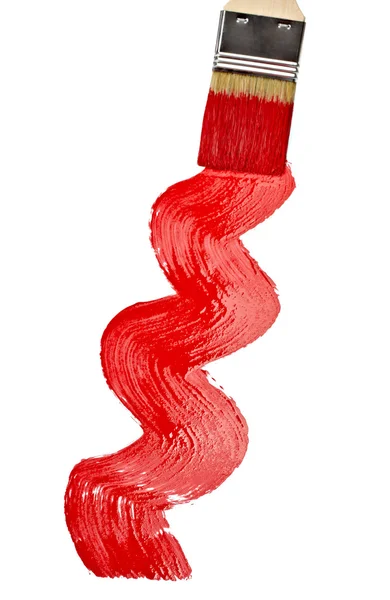 Red paint line trace and brush — Stock Photo, Image