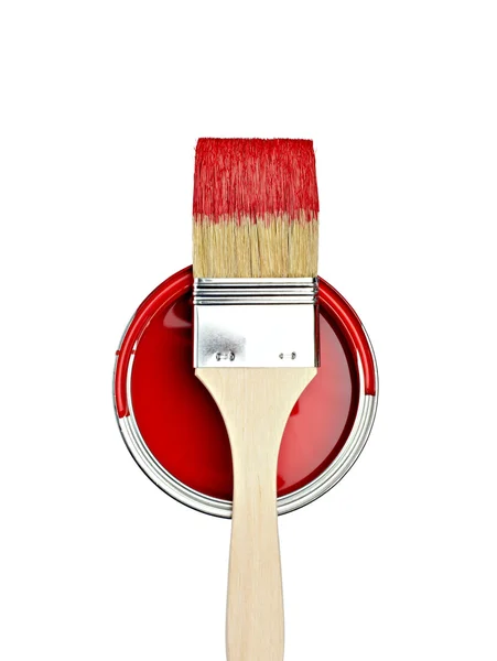 Paint color tin can and brush — Zdjęcie stockowe
