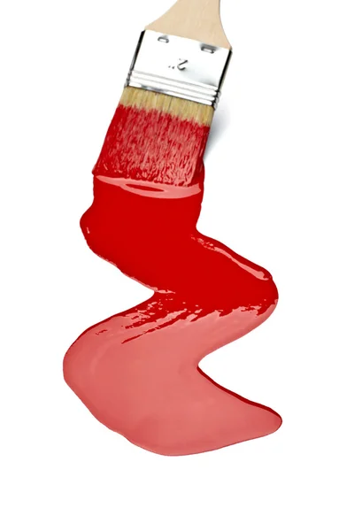 Linha de pintura vermelha traço e escova — Fotografia de Stock
