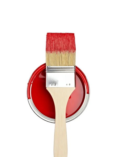 Paint color tin can and brush — Stock Photo, Image