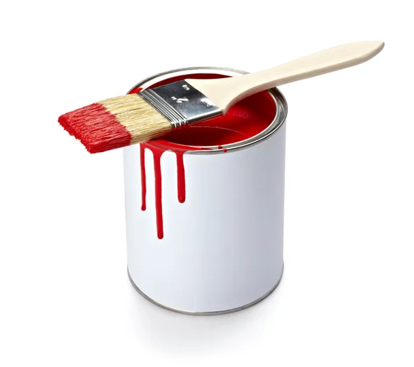 Tinta lata de cor e escova — Fotografia de Stock