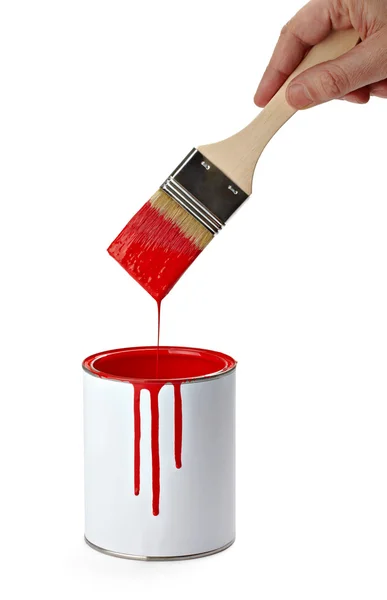 Tinta lata de cor e escova — Fotografia de Stock