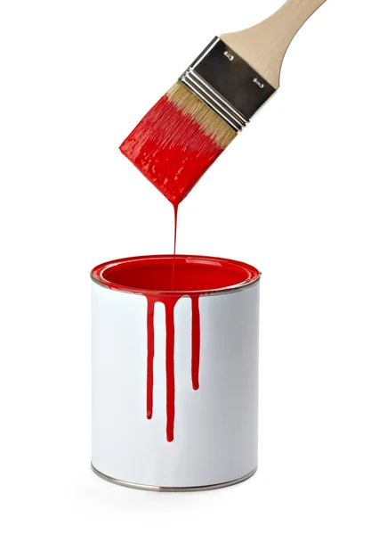 Paint color tin can and brush — Stock Photo, Image