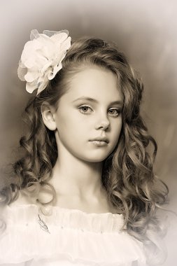 Victorian portrait of a girl in white dress clipart