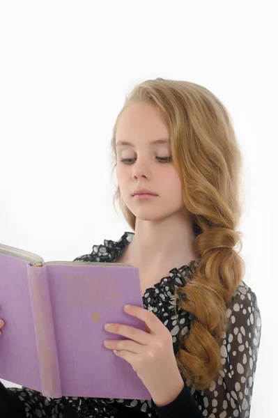 Menina loira com um livro na mão — Fotografia de Stock