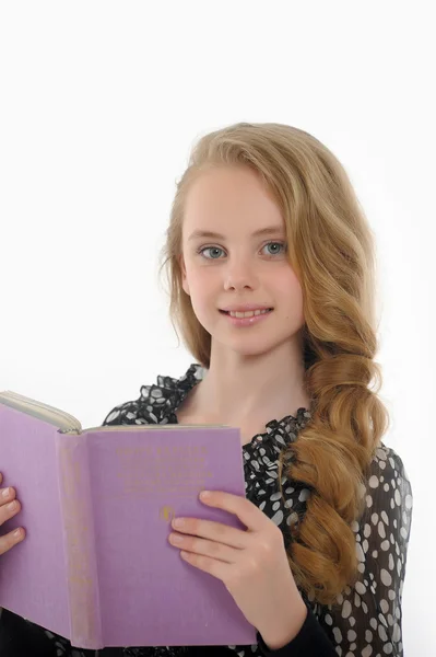 Menina loira com um livro na mão — Fotografia de Stock