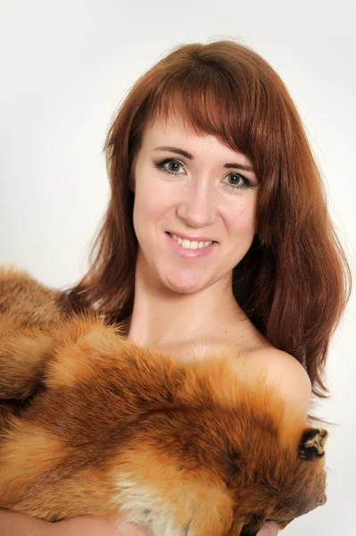 Woman with fox fur — Stock Photo, Image