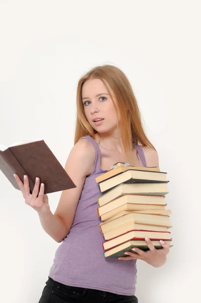 Νεαρή γυναίκα με βιβλία — Φωτογραφία Αρχείου