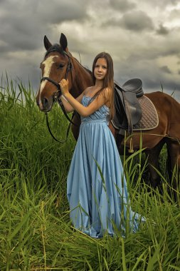 Girl in long dress with a horse clipart