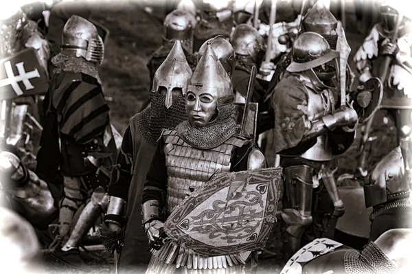 Küzdelem a középkori lovagok — Stock Fotó
