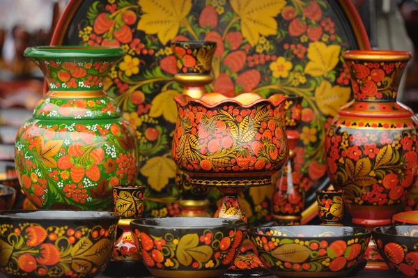 Hand-painted wooden Russian souvenirs — Stock Photo, Image